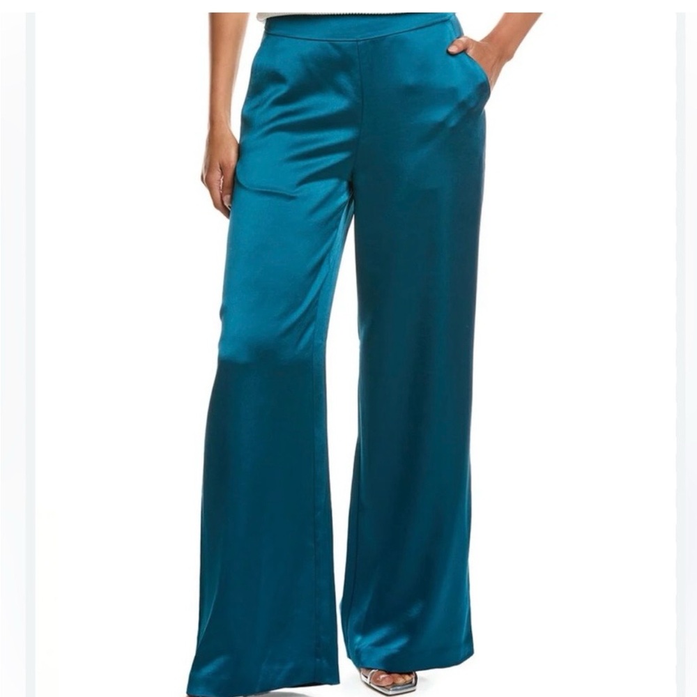 Trina Turk Teal Wide Leg Satin looking Pants